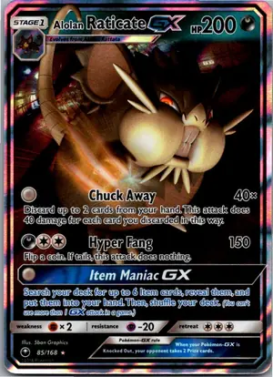Pokémon-Karte Alolan Raticate GX Alola-Rattikarl GX 85/168 Sturm Am Firmament