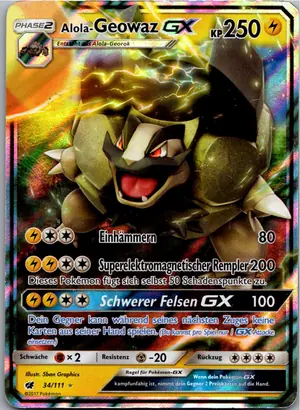Pokémon-Karte Alola-Geowaz GX 34/111 Aufziehen der Sturmröte
