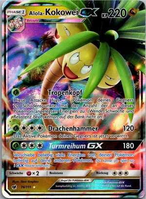 Pokémon-Karte Alola-Kokowei GX 74/111 Aufziehen der Sturmröte