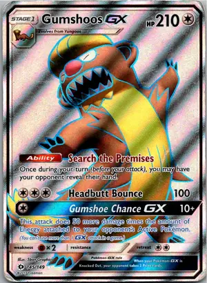 Pokémon-Karte Gumshoos GX Manguspektor GX 145/149 Sonne & Mond