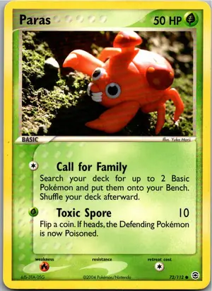 Pokémon-Karte Paras 72/112 EX Feuerrot & Blattgrün