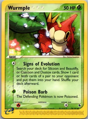 Pokémon-Karte Wurmple Waumpel 78/109 EX Rubin & Saphir