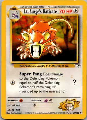 Pokémon-Karte Lt. Surge's Raticate 51/132 Gym Heroes