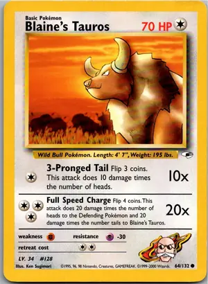 Pokémon-Karte Blaine's Tauros 64/132 Gym Heroes