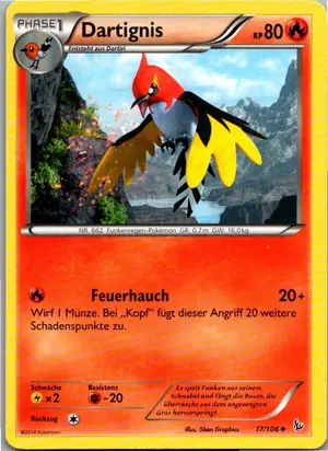 Pokémon-Karte Dartignis 17/106 Flammenmeer