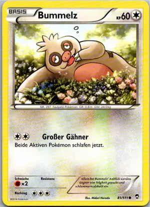 Pokémon-Karte Bummelz 81/111 Fliegende Fäuste