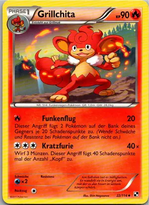 Pokémon-Karte Grillchita 22/114 Schwarz & Weiß