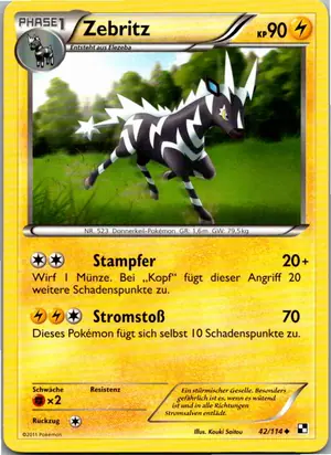 Pokémon-Karte Zebritz 42/114 Schwarz & Weiß