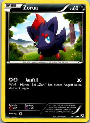 Pokémon-Karte Zorua 70/114 Schwarz & Weiß