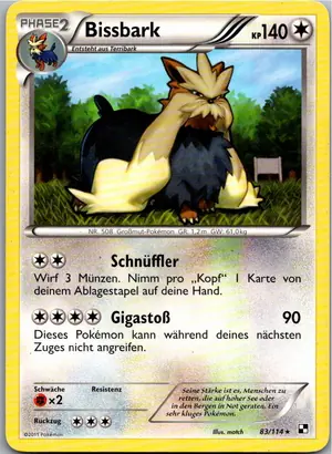 Pokémon-Karte Bissbark 83/114 Schwarz & Weiß