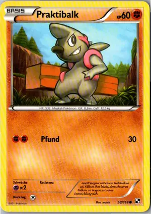 Pokémon-Karte Praktibalk 58/114 Schwarz & Weiß